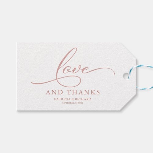 Love and Thanks Rose Gold Foil Wedding Favor Tags