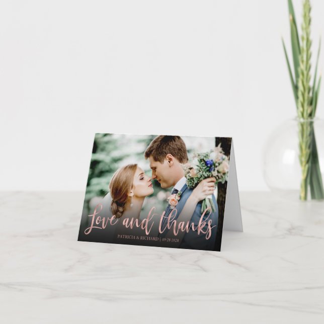 Love And Thanks Rose Gold Photo Wedding Thank You Card (Front)