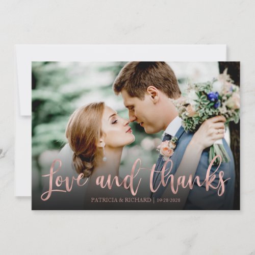 Love And Thanks Rose Gold Photo Wedding Thank You Card