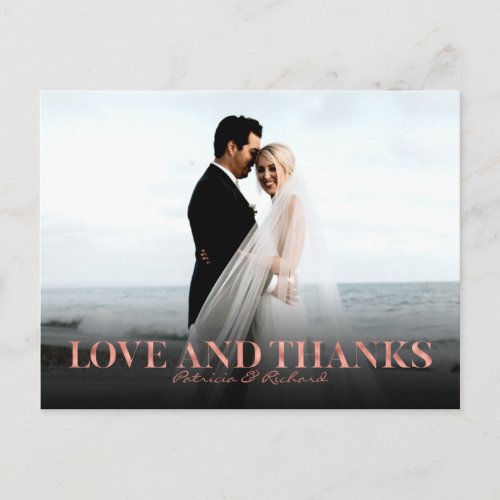Love And Thanks Rose Gold Wedding Thank You Foto Postcard