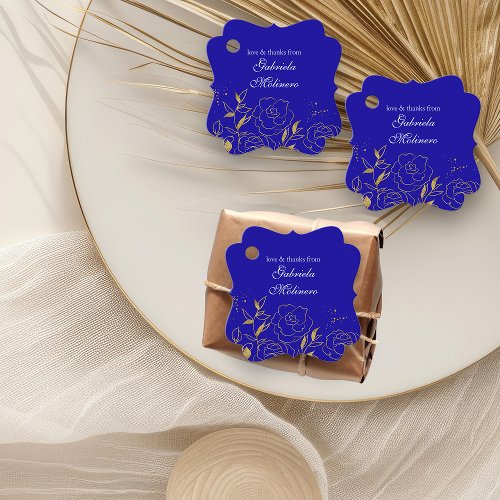 Love and Thanks Royal Blue and Gold Floral Favor Tags