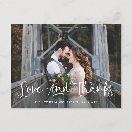 Love and Thanks  Rustic Photo Wedding Thank You Postcard