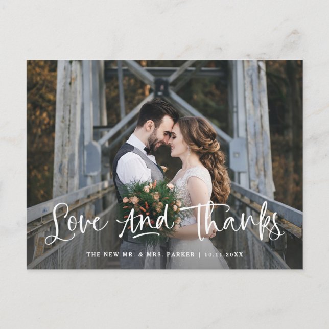 Love and Thanks | Rustic Photo Wedding Thank You Postcard (Front)