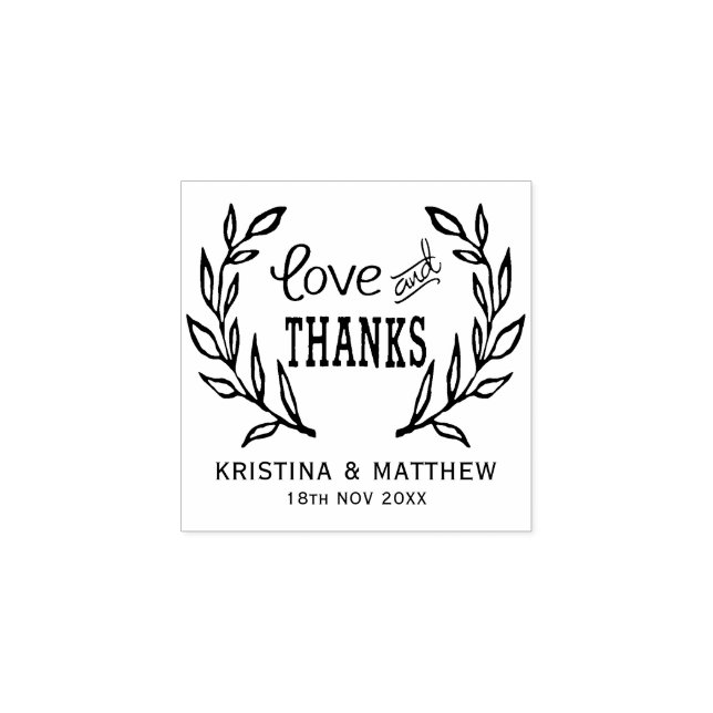 Love and Thanks Rustic Wreath Wedding Rubber Stamp (Imprint)