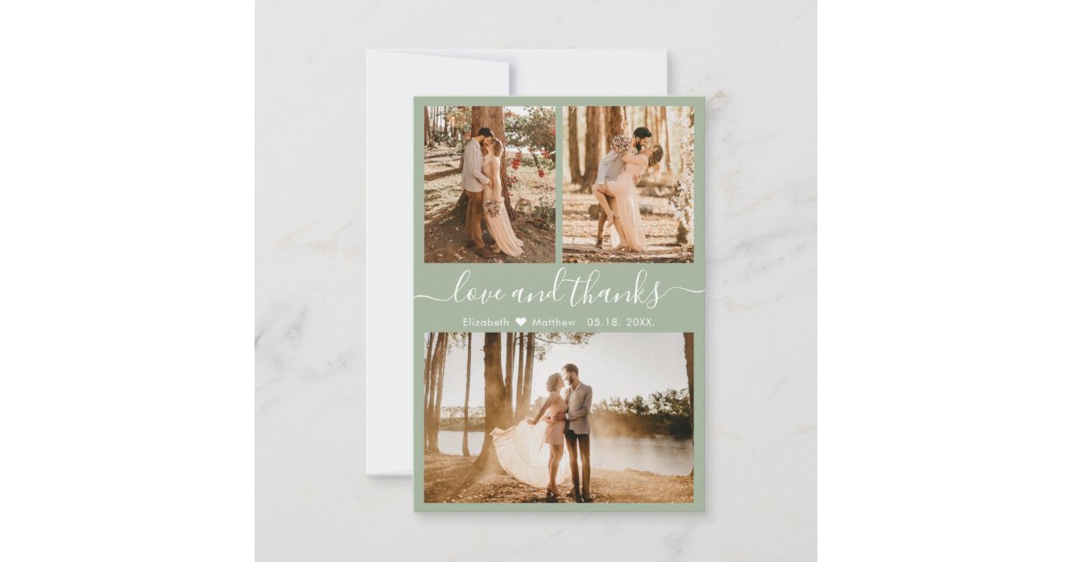 Love and Thanks Sage Green Wedding Thank You Card | Zazzle