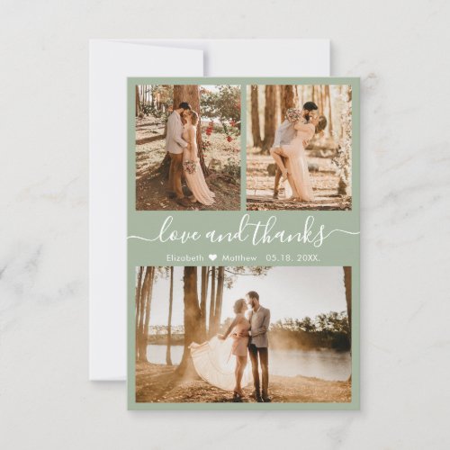 Love and Thanks Sage Green Wedding Thank You Card