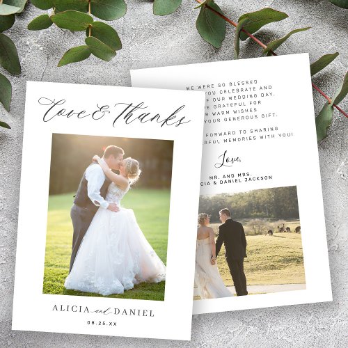 Love and thanks script 2 photo wedding  thank you card