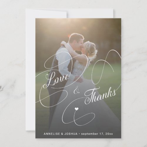 Love and thanks script 2 photos wedding thank you card