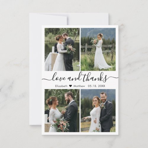 Love and Thanks Script 4 Photo Collage Wedding Thank You Card