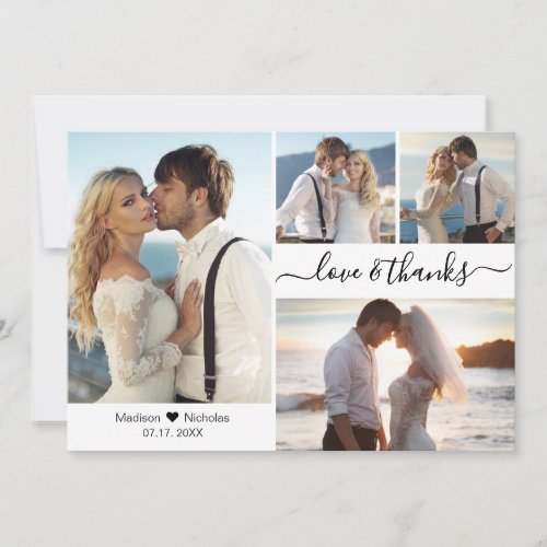 Love and Thanks Script 4 Photo Collage Wedding  Thank You Card