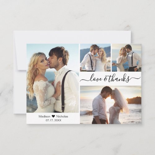 Love and Thanks Script 4 Photo Collage Wedding  Thank You Card