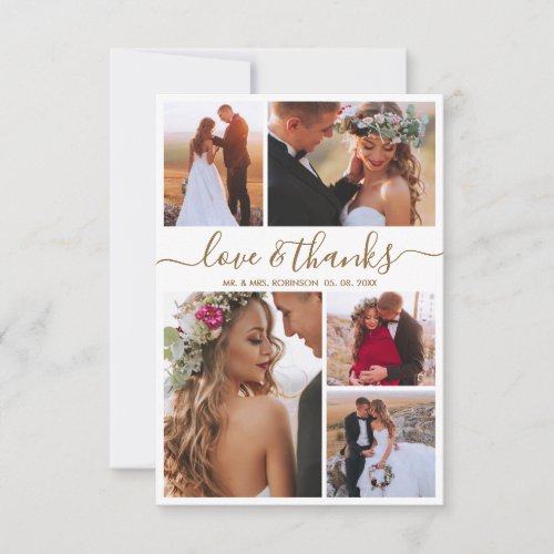 Love and Thanks Script 5 Photo Collage Wedding Thank You Card