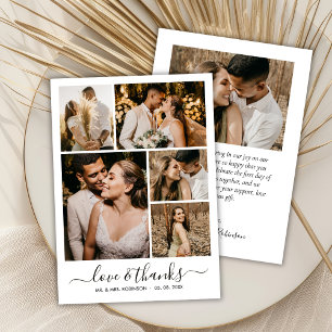 Love and Thanks Script 6 Photo Collage Wedding Thank You Card