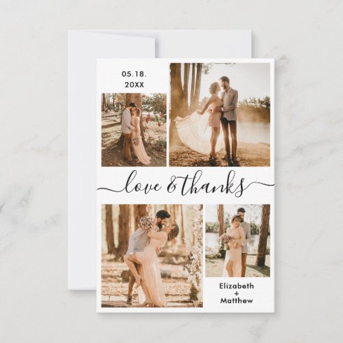 Love and Thanks Script Black White Collage Wedding Thank You Card