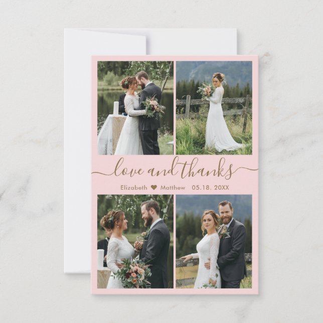 Love and Thanks Script Blush Photo Collage Wedding Thank You Card (Front)