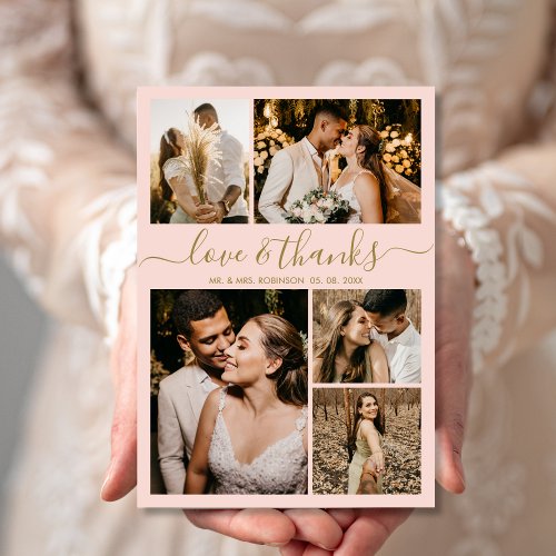 Love and Thanks Script Blush Photo Collage Wedding Thank You Card