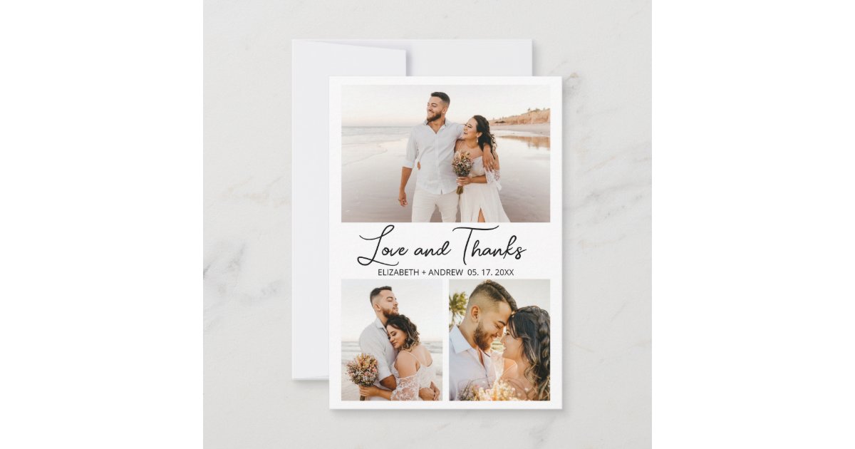 Love and Thanks Script Elegant Photo Collage Thank You Card | Zazzle