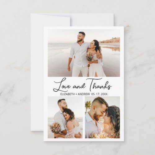 Love and Thanks Script Elegant Photo Collage       Thank You Card