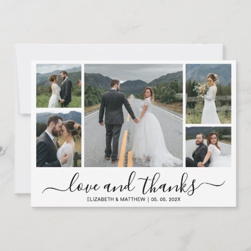 Love and Thanks Script Grid Photo Collage Thank You Card