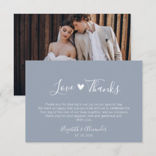 Love and Thanks Script Heart Wedding Photo  Thank You Card