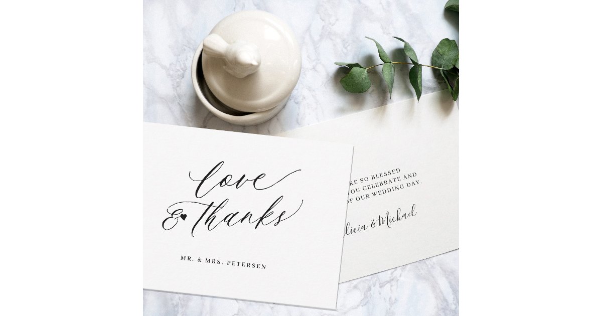 Love and thanks script minimalist simple wedding thank you card | Zazzle