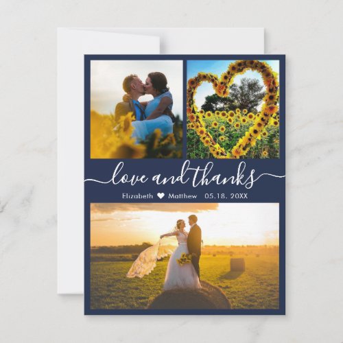 Love and Thanks Script Navy Wedding Photo Thank You Card