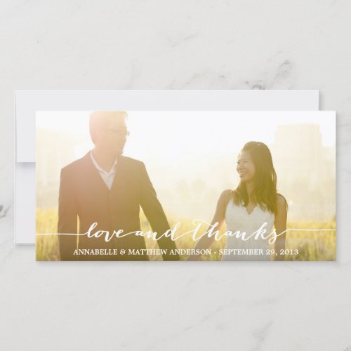 Love and Thanks Script Overlay Wedding Thank You Card