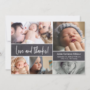 Love and Thanks Script Photo Collage Baby Shower  Thank You Card