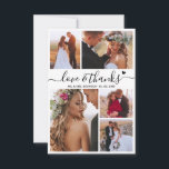 Love and Thanks Script Photo Collage Heart Wedding Thank You Card<br><div class="desc">Elegant, Minimalist "Love and thanks" Heart Script 5 Photo Collage Wedding Thank You Cards. Modern wedding thank you card template featuring five (5) photo on the front and one (1) photo on the back. With "Love and thanks" text in a swirly hand lettered typography script font with little love heart...</div>