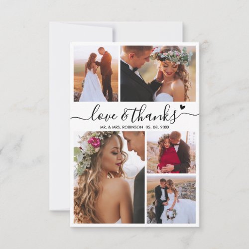 Love and Thanks Script Photo Collage Heart Wedding Thank You Card