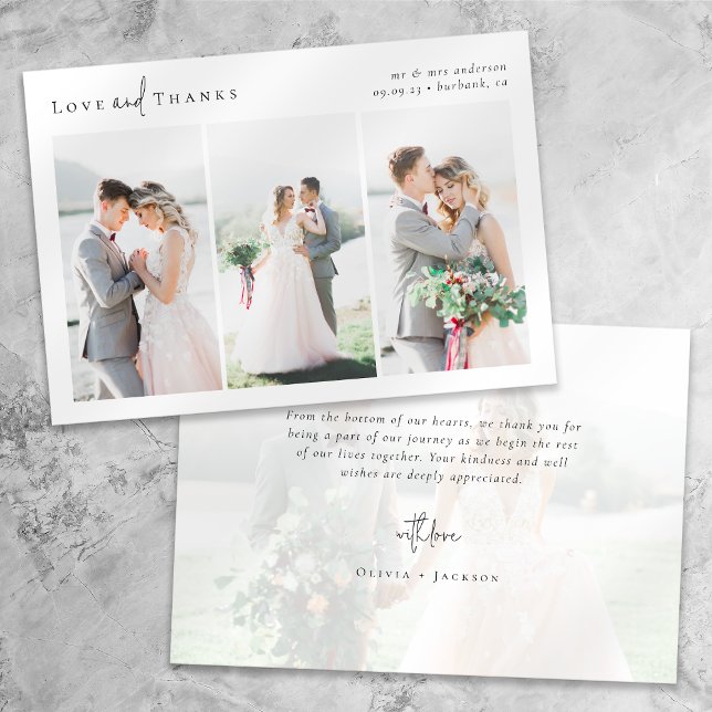Love and Thanks Script Photo Collage Wedding Card (Creator Uploaded)