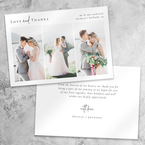 Love and Thanks Script Photo Collage Wedding Card