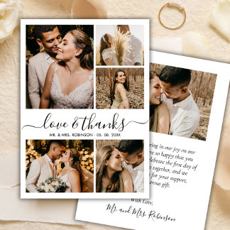 Love and Thanks Script Photo Collage Wedding Thank Thank You Card