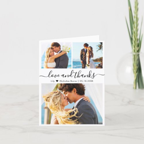 Love and Thanks Script Photo Collage Wedding Thank You Card