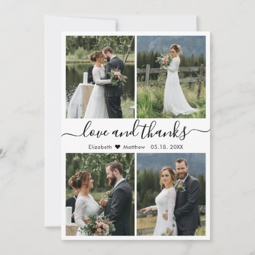 Love and Thanks Script Photo Collage Wedding Thank You Card