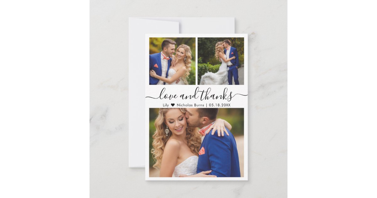 Love and Thanks Script Photo Heart Wedding Thank You Card | Zazzle