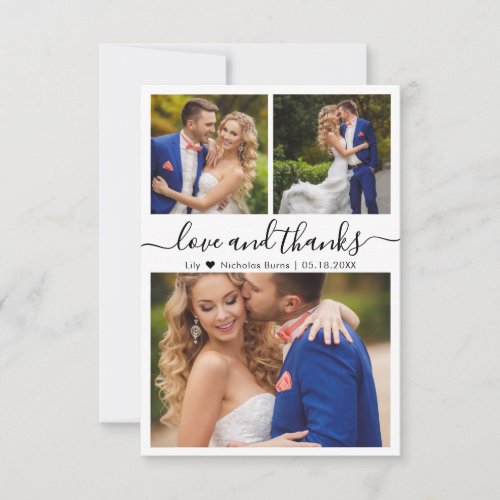 Love and Thanks Script Photo Heart Wedding  Thank You Card