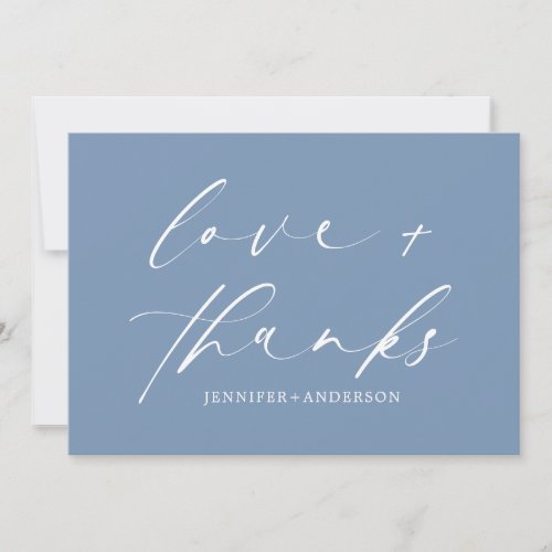 Love and Thanks Script Photo Wedding  Dusty Blue Thank You Card