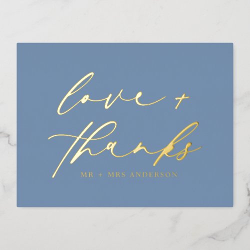 Love and Thanks Script Photo Wedding Overlay Foil Holiday Postcard