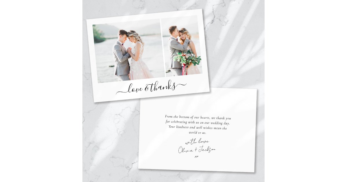 Love and thanks Script Photo Wedding Thank You Card | Zazzle