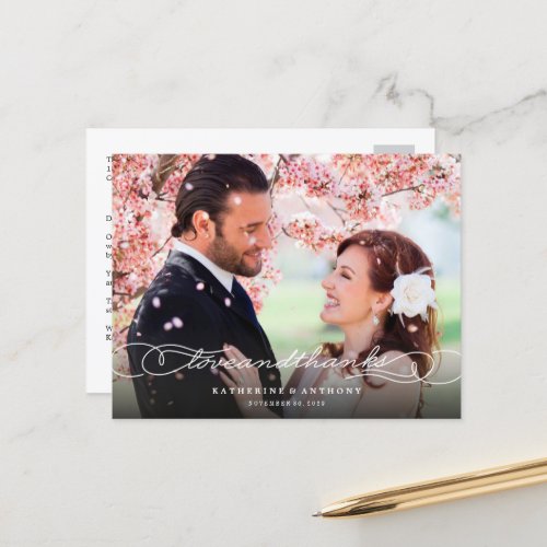 Love And Thanks Script Photo Wedding Thank You Postcard