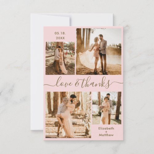 Love and Thanks Script Pink Gold Collage Wedding Thank You Card