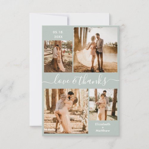 Love and Thanks Script Sage Green Photo Wedding Thank You Card