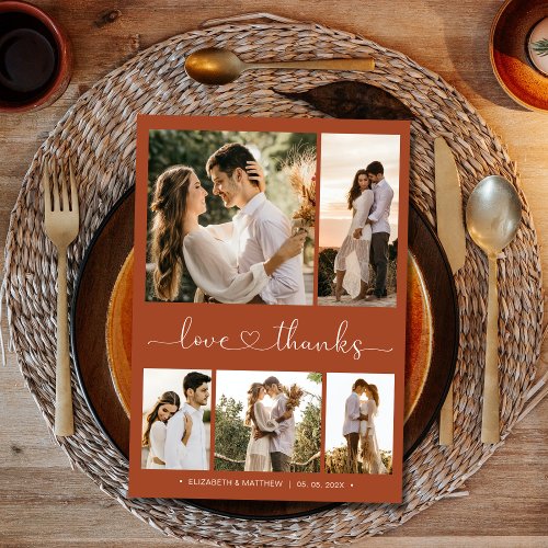 Love and Thanks Script Terracotta Photo Wedding Thank You Card