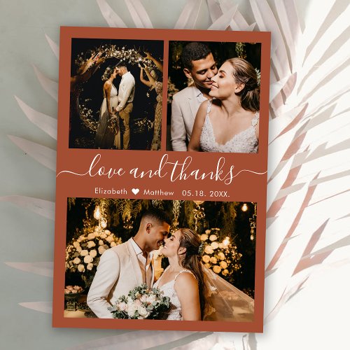 Love and Thanks Script Terracotta Wedding Thank You Card