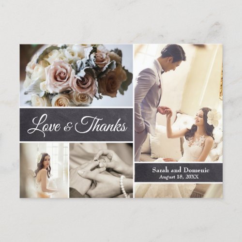 LOVE and THANKS Script Wedding Collage Photos Postcard