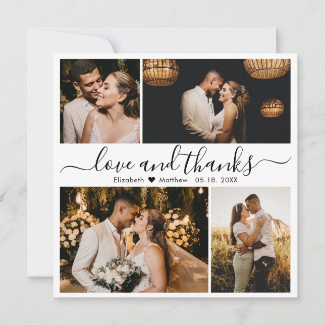 Love and Thanks Script Wedding Photo Thank You Car Card (Front)