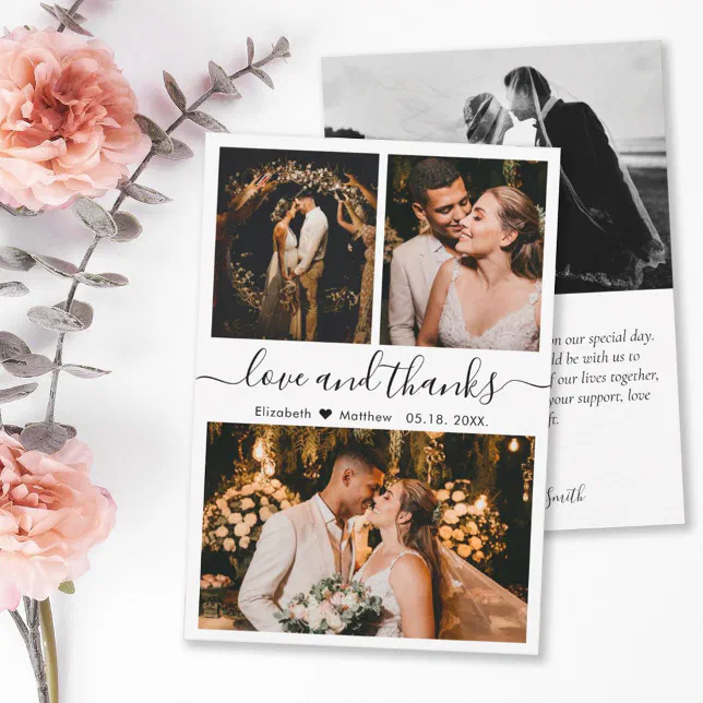 Love and Thanks Script Wedding Photo Thank You Card | Zazzle
