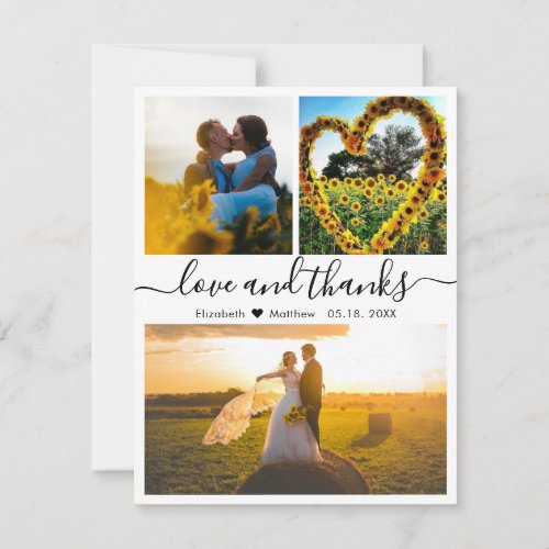 Love and Thanks Script Wedding Photo  Thank You Card