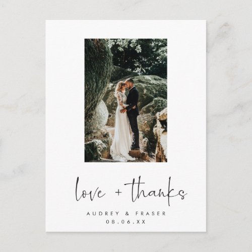 Love and Thanks Script Wedding Photo Thank You Postcard